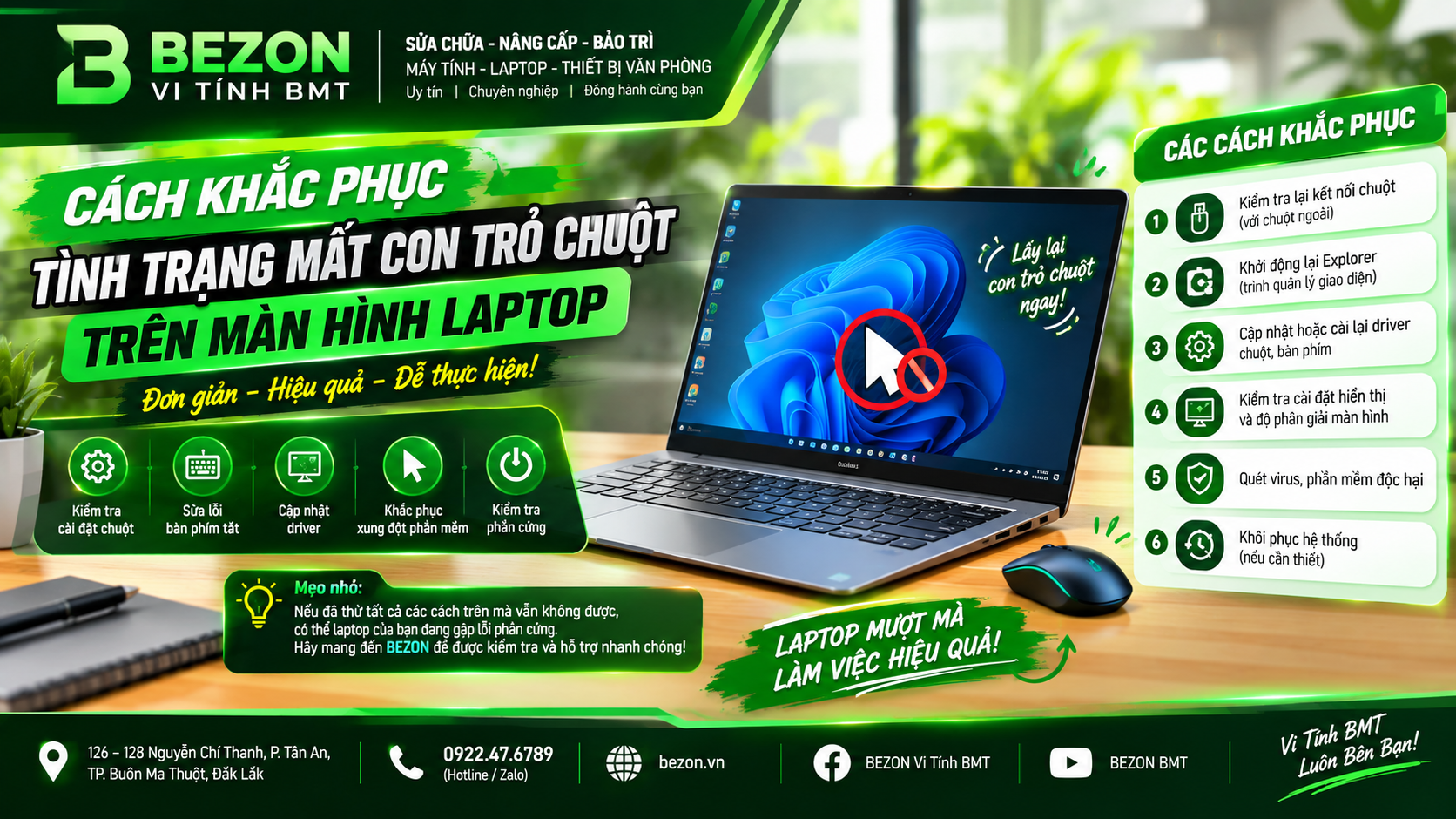 Cách khắc phục tình trạng mất con trỏ chuột trên màn hình laptop