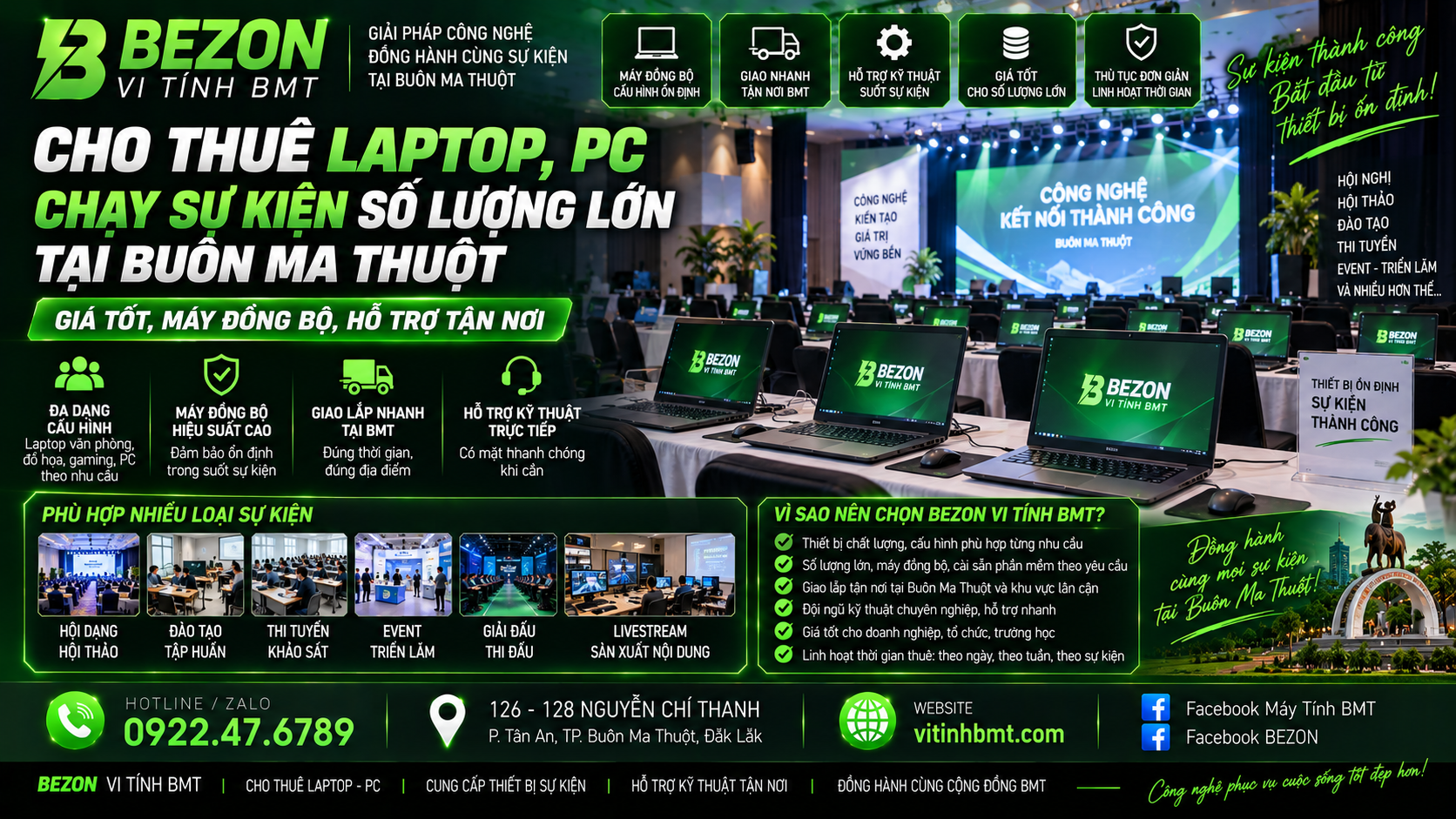 Cho Thuê Laptop, PC Chạy Sự Kiện Số Lượng Lớn Tại Buôn Ma Thuột: Giá Tốt, Máy Đồng Bộ