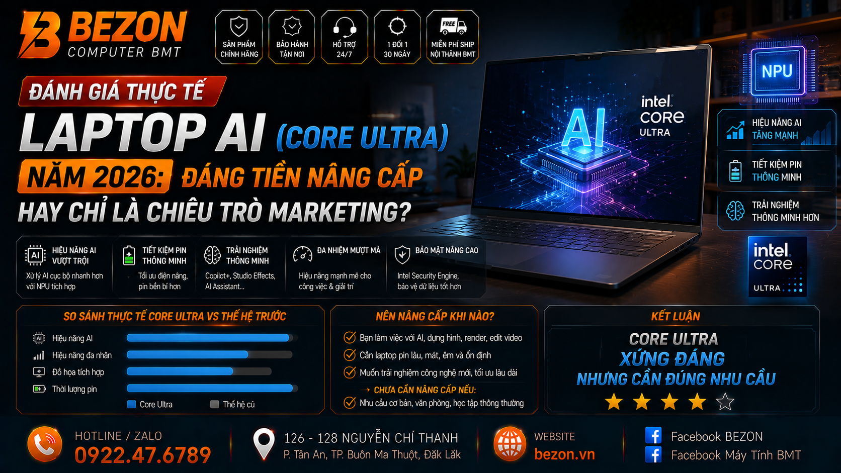 Đánh giá thực tế Laptop AI (Core Ultra) năm 2026: Đáng tiền nâng cấp hay chỉ là chiêu trò Marketing?