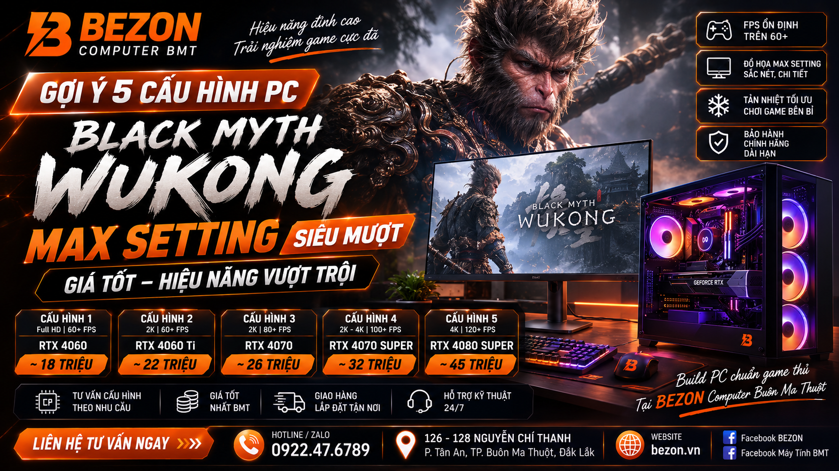 Gợi ý 5 cấu hình PC chơi Black Myth: Wukong Max Setting siêu mượt, giá tốt