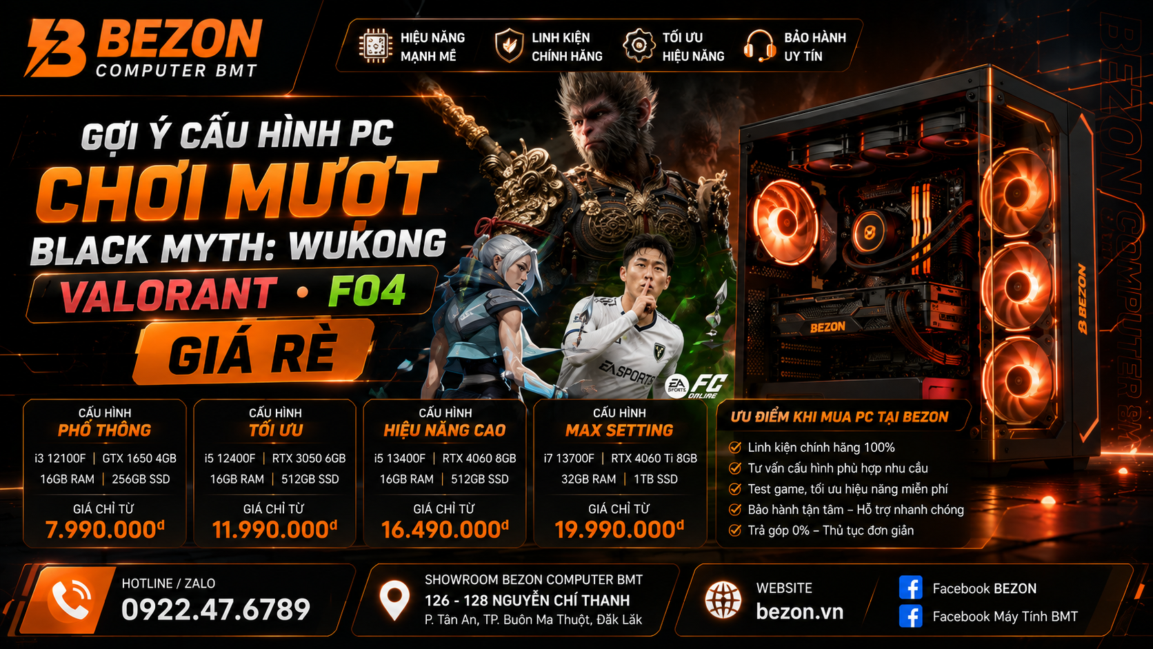 Gợi ý cấu hình PC chơi mượt Black Myth: Wukong, Valorant, FO4 giá rẻ