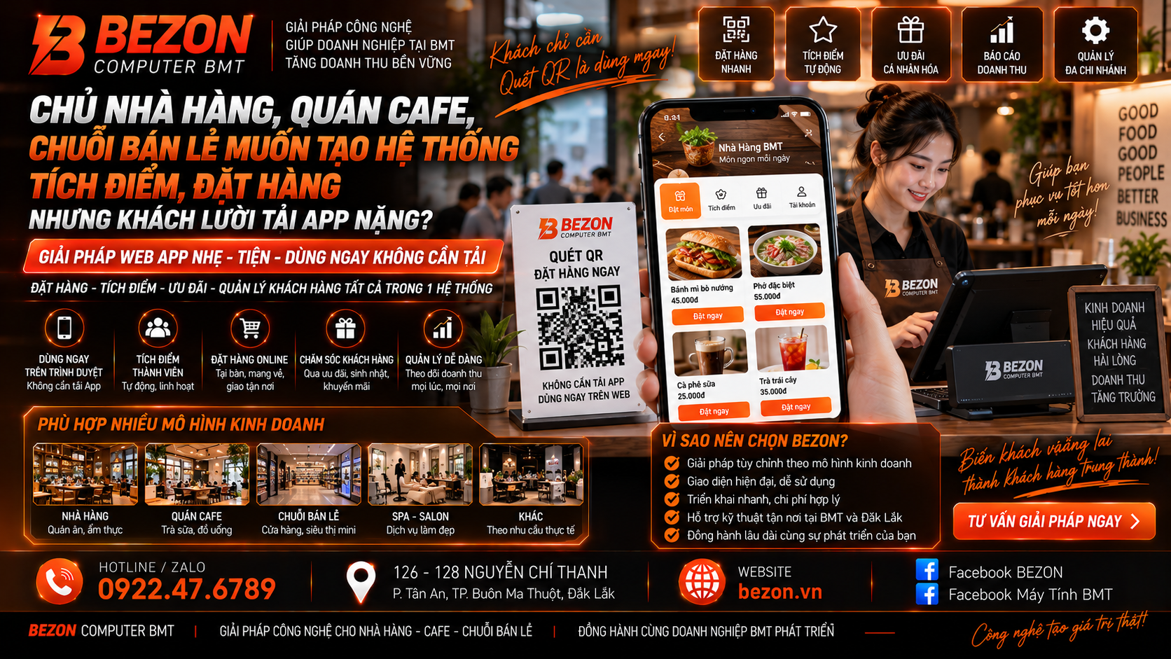 Chủ nhà hàng, quán cafe, chuỗi bán lẻ muốn tạo hệ thống tích điểm, đặt hàng nhưng khách lười tải App nặng.