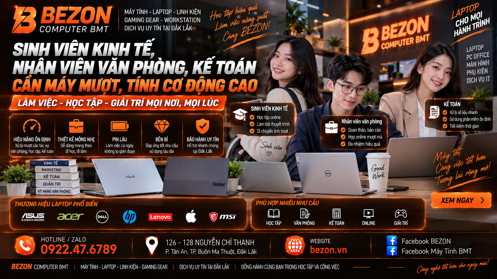 Sinh viên kinh tế, nhân viên văn phòng, kế toán cần máy mượt, tính cơ động cao.