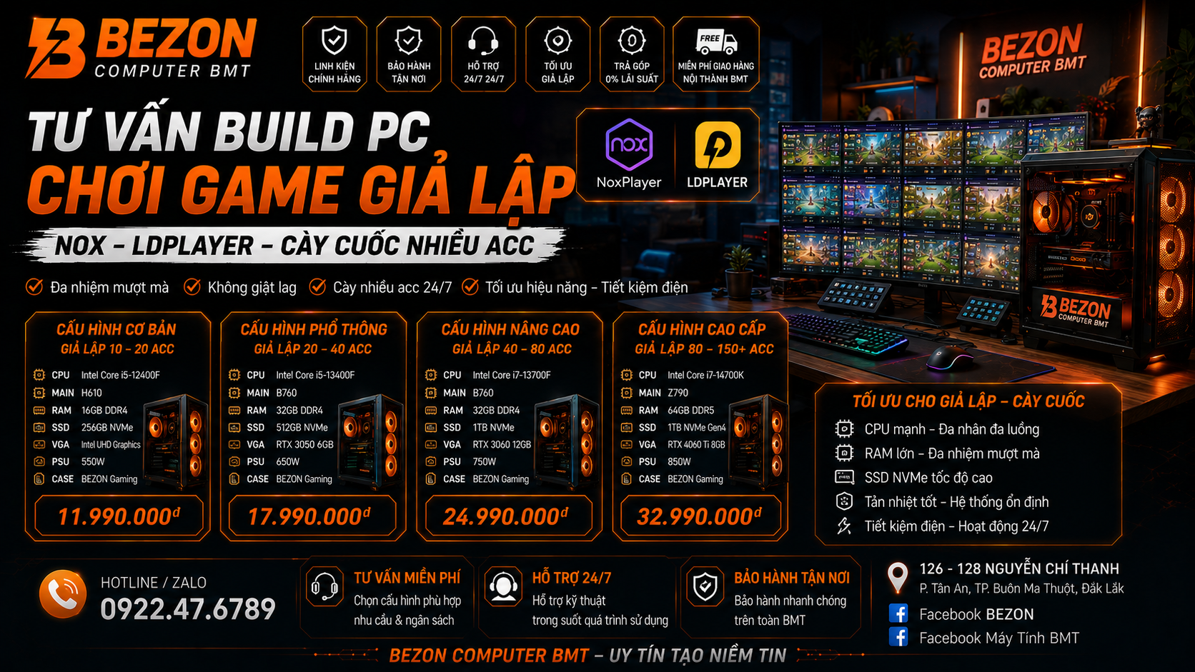 Tư vấn Build PC chơi game giả lập (Nox, LDPlayer) cày cuốc nhiều acc không giật lag