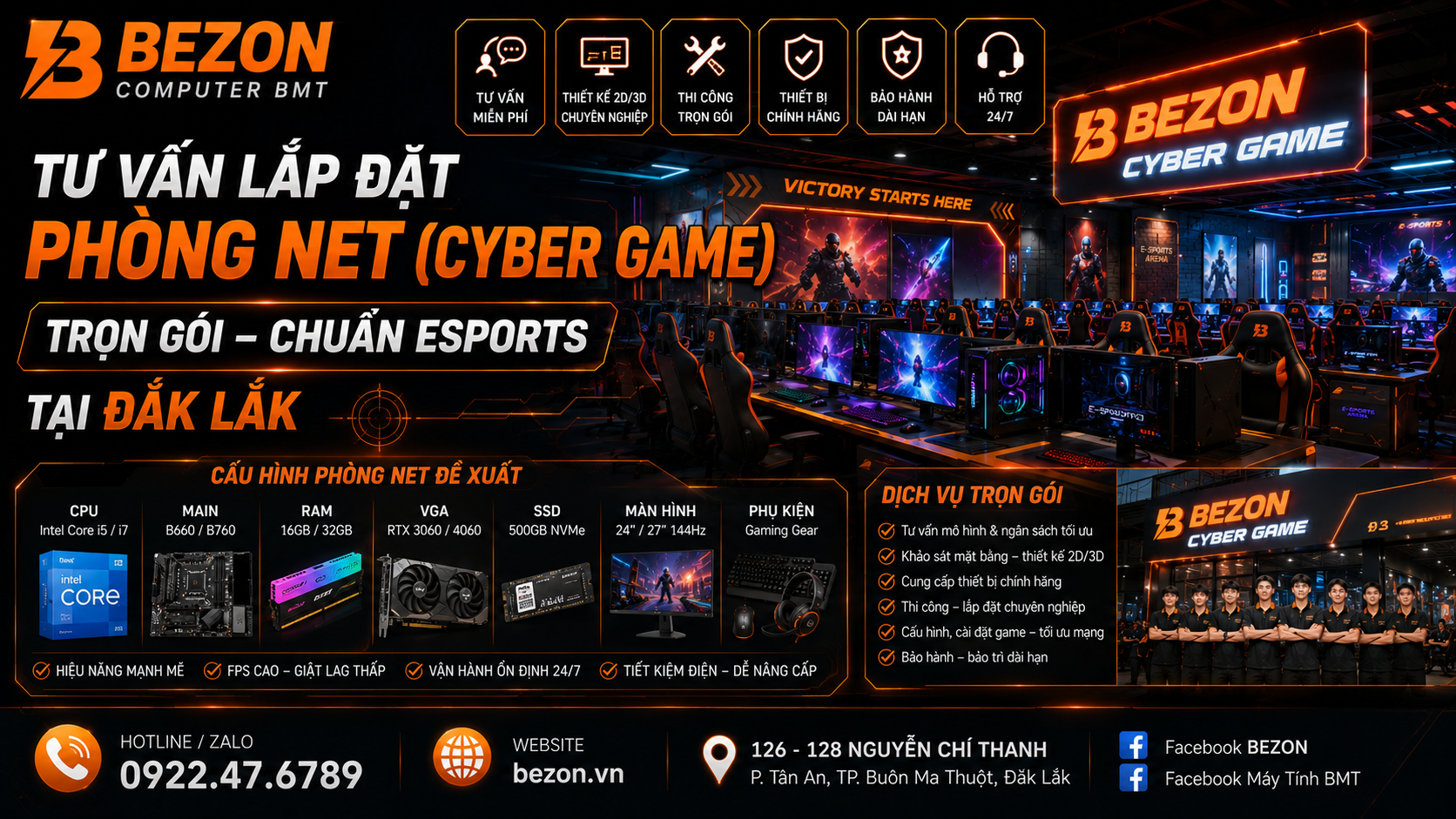 Tư vấn lắp đặt phòng net (Cyber Game) trọn gói, chuẩn eSports tại Đắk Lắk