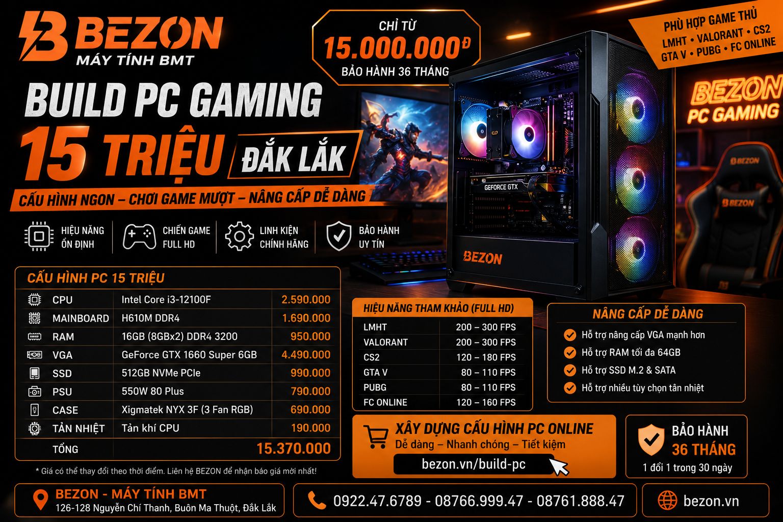 Build PC 15 Triệu Đắk Lắk 2026 – Cấu Hình Gaming Nào Đáng Mua?