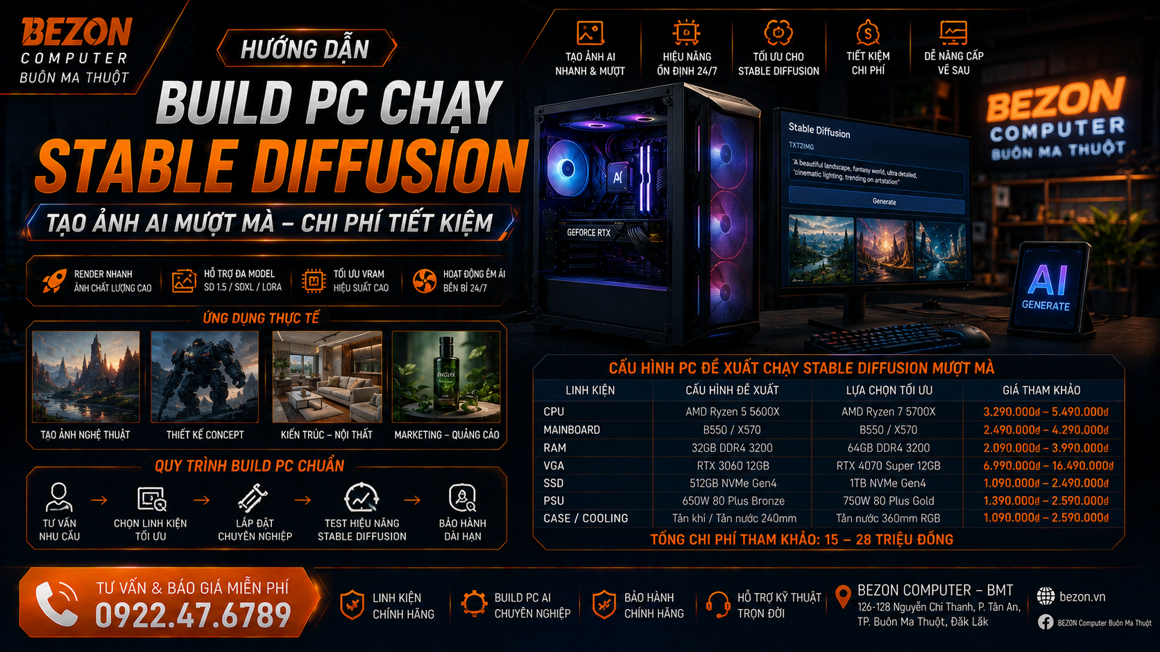Hướng Dẫn Build PC Chạy Stable Diffusion Tạo Ảnh AI Mượt Mà Chi Phí Tiết Kiệm