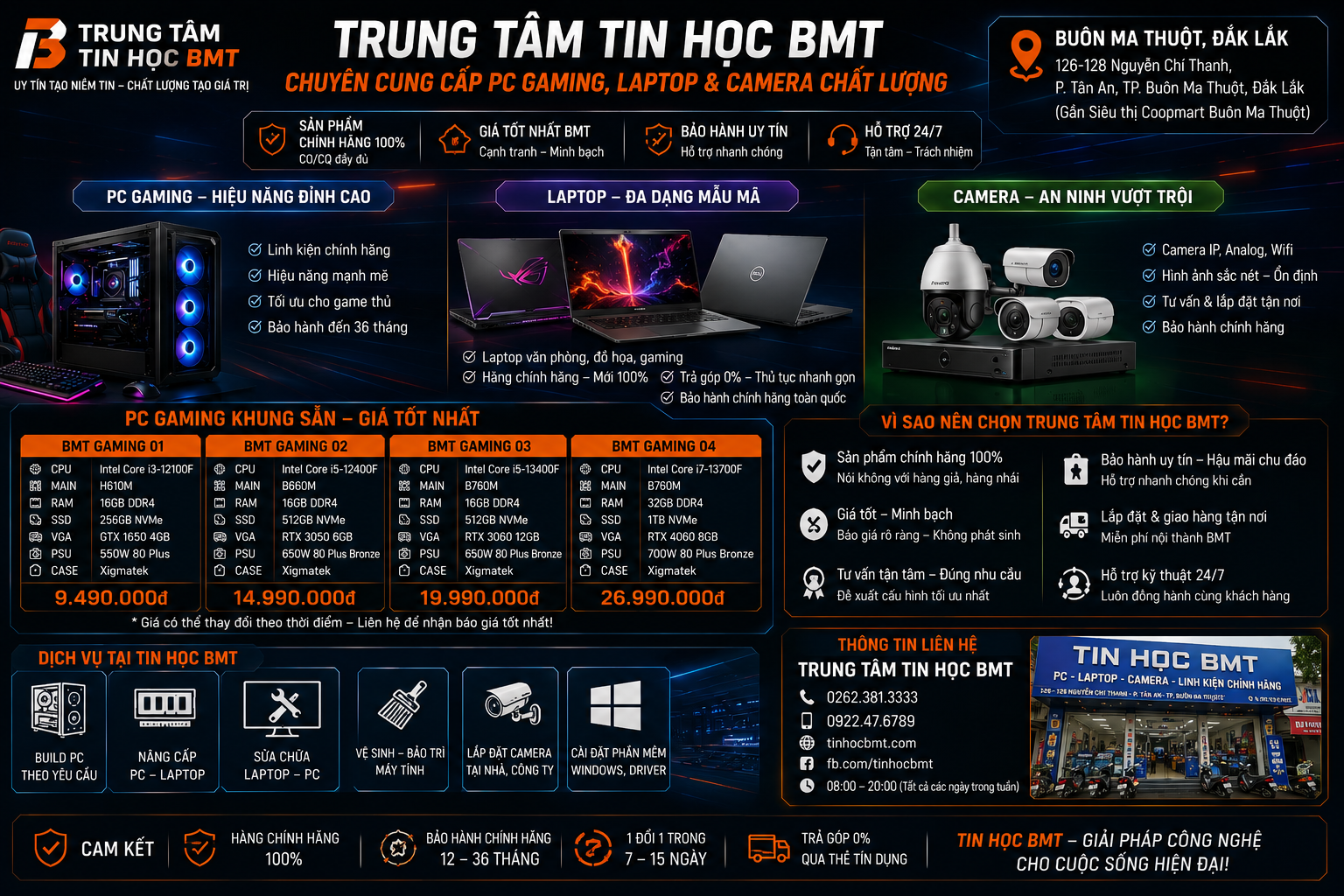 Trung Tâm Tin Học BMT – Chuyên Cung Cấp PC Gaming, Laptop & Camera Chất Lượng