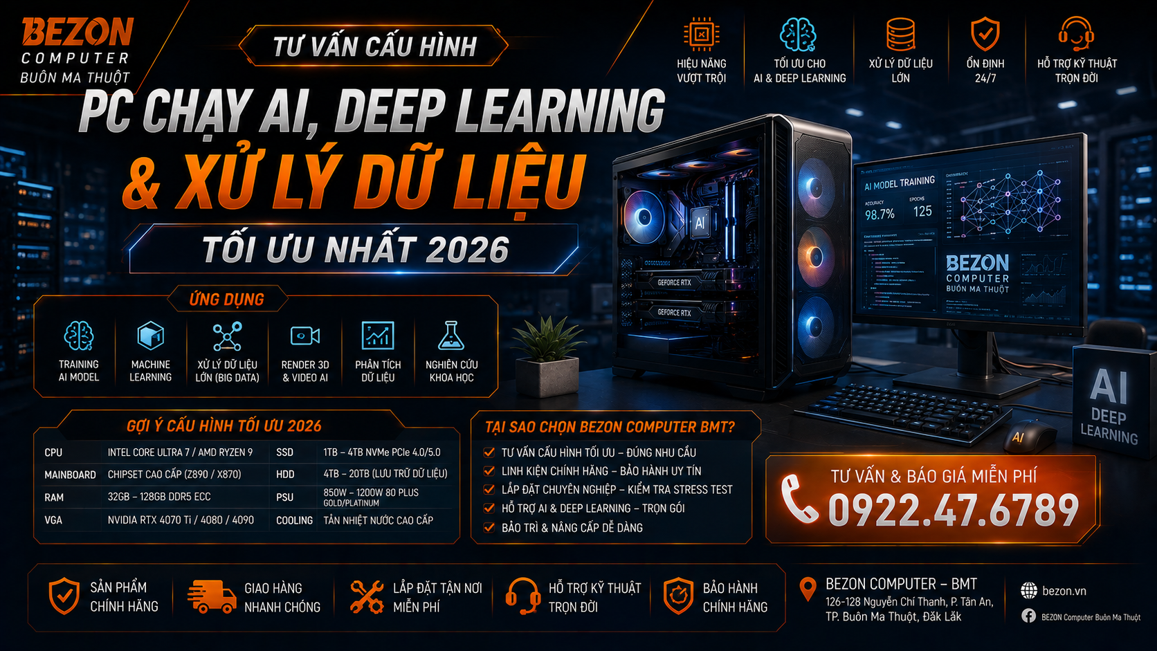 Tư Vấn Cấu Hình PC Chạy AI, Deep Learning & Xử Lý Dữ Liệu Tối Ưu Nhất 2026