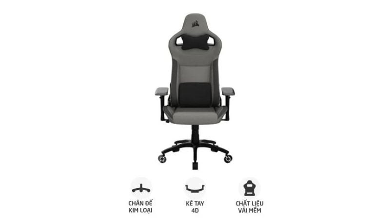 Ghế Corsair T3 Rush Fabric nổi bật với thiết kế hiện đại và đường nét thể thao