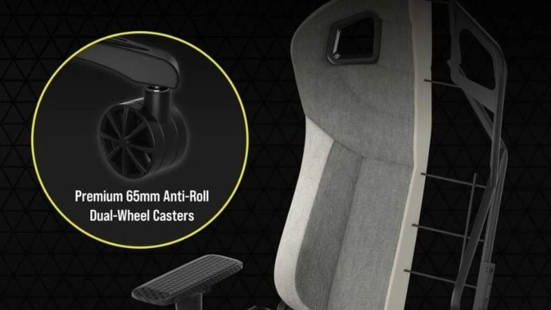 Ghế Corsair T3 Rush Xám Trắng còn được trang bị bánh xe kép chống lật 65mm
