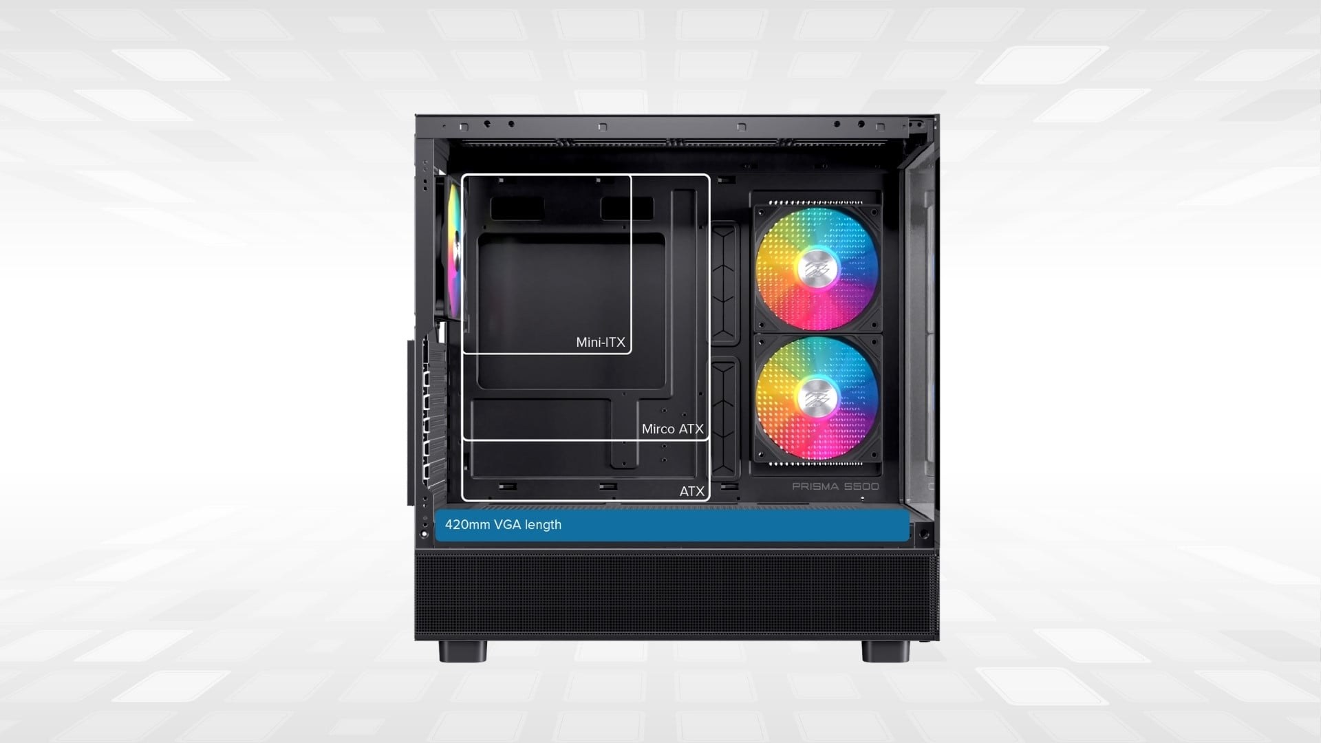 Thùng máy EINAREX S500 Core Black F-ATX | Kèm 1 Fan Đen - Không gian lý tưởng cho cấu hình hiệu năng cao