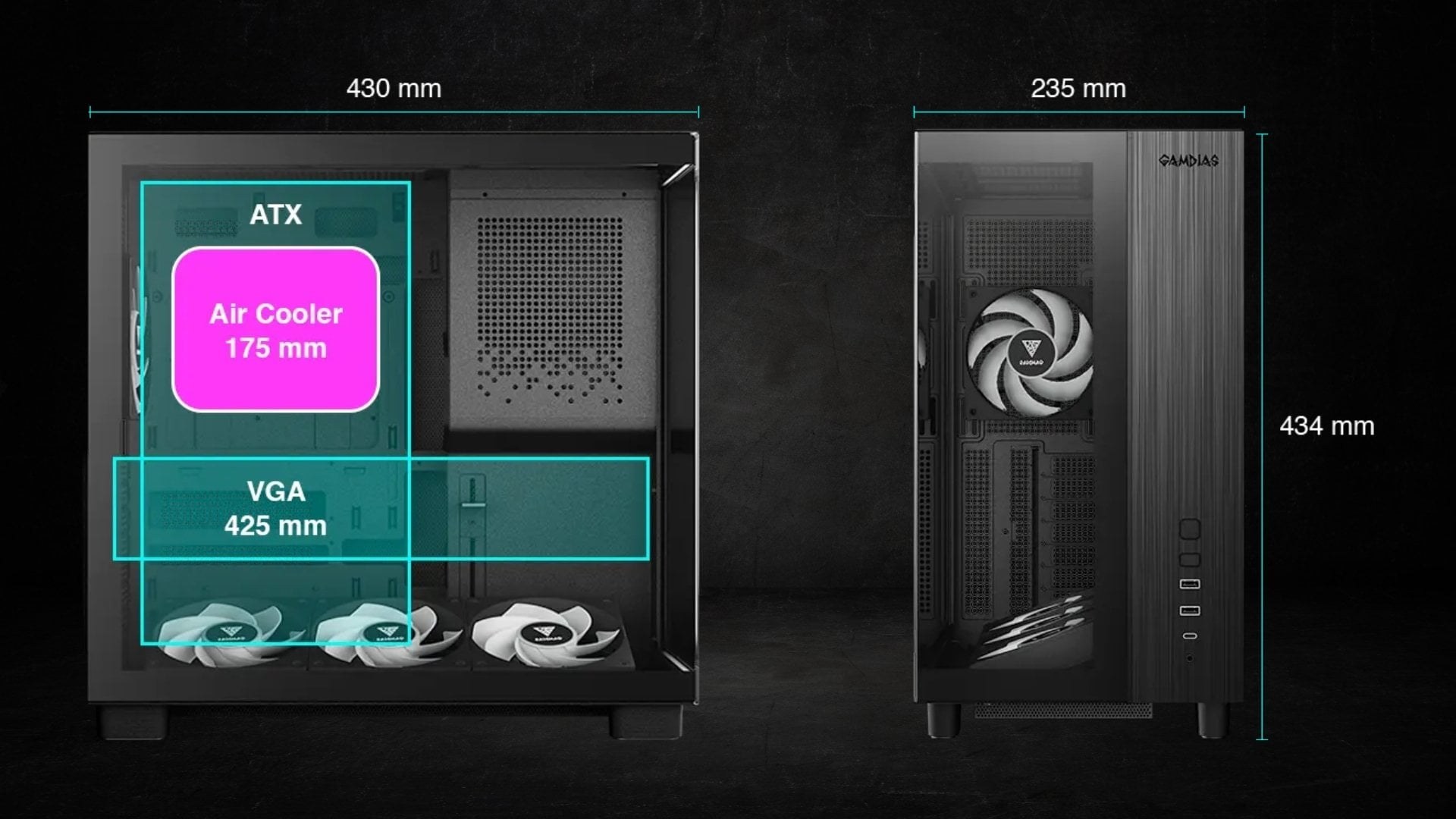 Case Gamdias Atlas M4 (Kèm sẵn 4 Fan ARGB) - Không gian rộng rãi cho các cấu hình gaming thế hệ mới