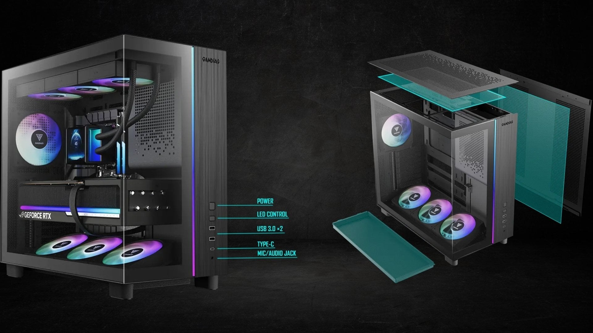 Case Gamdias Atlas M4 (Kèm sẵn 4 Fan ARGB) - Kết nối tiện lợi và bảo vệ hệ thống toàn diện