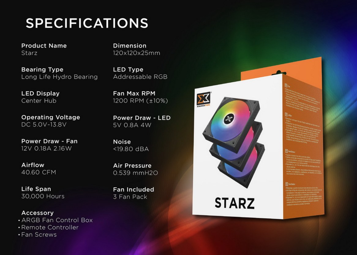 Quạt tản nhiệt PC Xigmatek STARZ | Kit 3 fan 120mm, ARGB