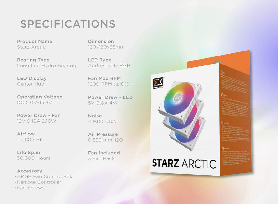 Quạt tản nhiệt PC Xigmatek StarZ Artic | Kit 3 fan 120mm, ARGB, Trắng