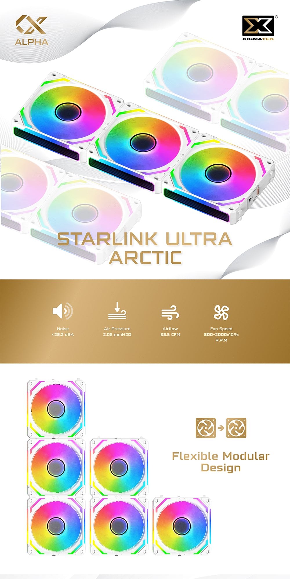 Quạt tản nhiệt PC Xigmatek Starlink Ultra Artic | Kit 3 fan 120mm, ARGB, Trắng