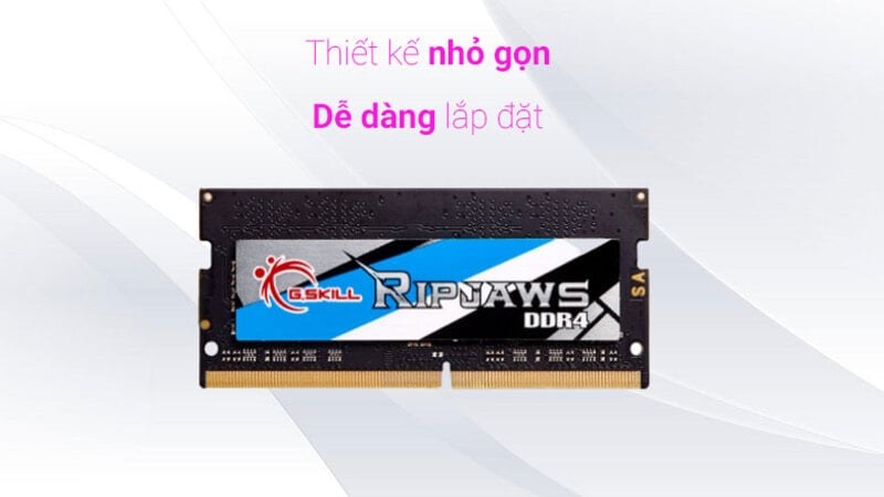 RAM Laptop GSkill 8GB DDR4 3200MHz có thiết kế nhỏ gọn, tương thích với hầu hết các dòng laptop hiện nay