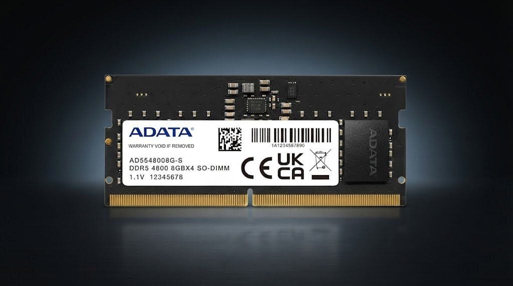 RAM Laptop ADATA 8GB DDR5 4800MHz SO-DIMM (AD5S48008G-S) | 262-Pin, On-Die ECC