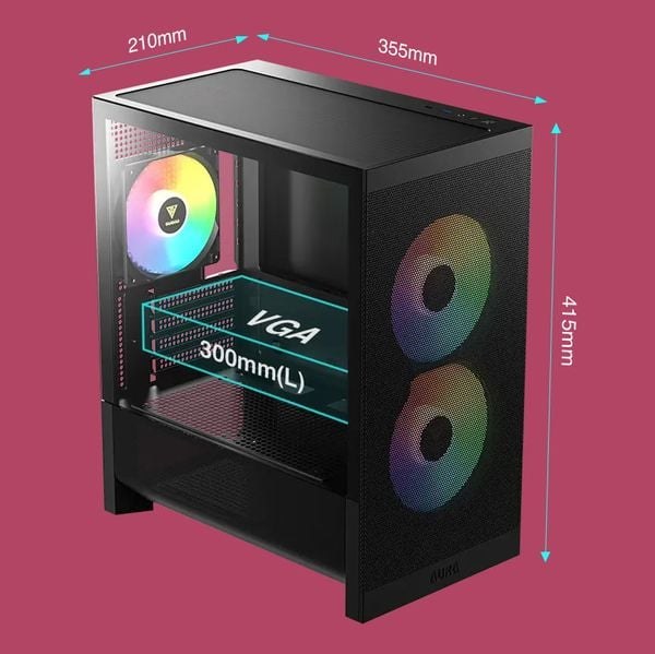 Thùng máy Gamdias Aura GC15M ARGB M-ATX (Kèm Sẵn 3 Fan ARGB) | Micro Tower, Kính cường lực, Đen
