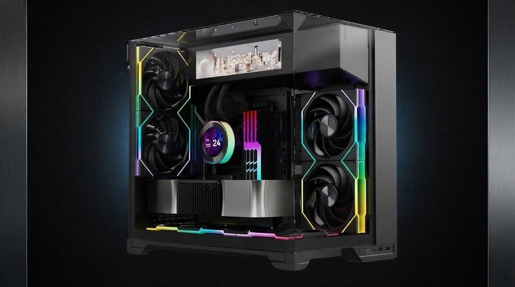 Thùng máy Lian Li O11 Vision M Digital (LCD 9.2 inch) (Không Kèm Fan) (CASELLO11VMDX) | M-ATX/ITX, LCD 9.2 inch, VGA 410mm, Đen