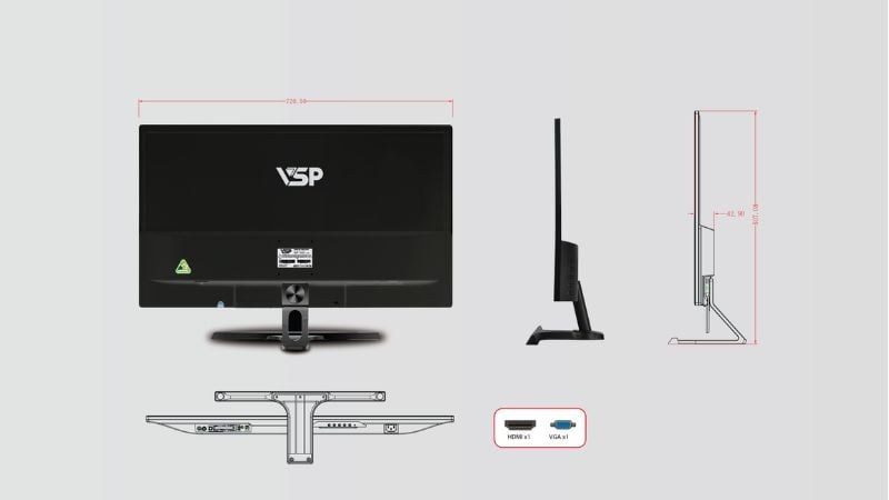 Màn hình LCD 32 inch VSP (IP3205S) hỗ trợ đầy đủ các cổng kết nối phổ biến như VGA, HDMI, AUDIO OUT