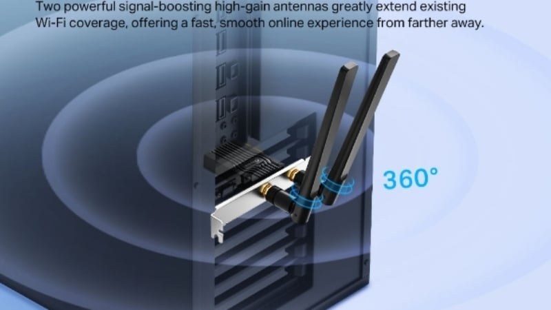 TP-Link Archer TX55E AX3000 được trang bị chuẩn Wi-Fi 6 mới nhất, cho phép kết nối nhanh chóng