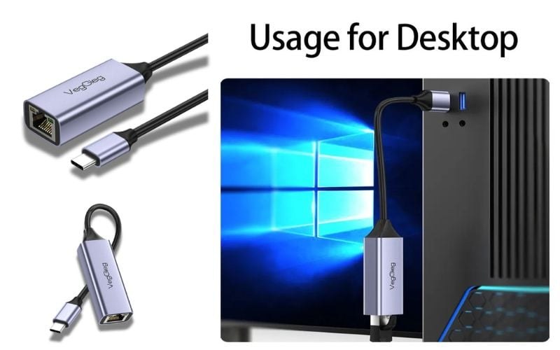 Cáp Type C to LAN VEGGIEG VK309 có cổng Type C giúp bạn dễ dàng kết nối với mạng internet